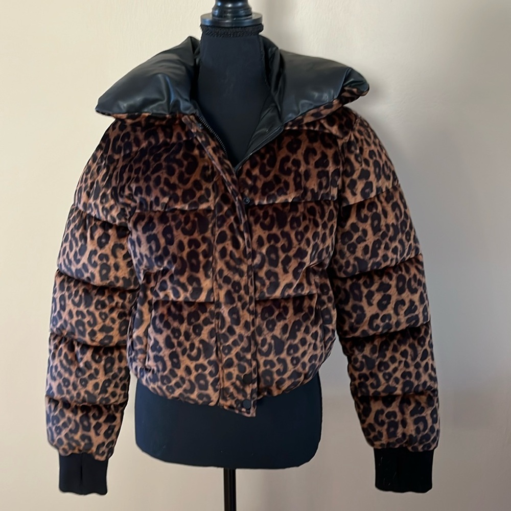BCBG Max Azria leopard print puffer jacket